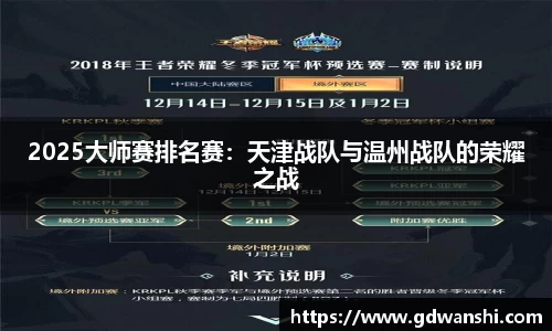 2025大师赛排名赛：天津战队与温州战队的荣耀之战
